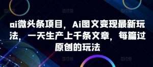 ai微头条项目,Ai图文变现最新玩法,一天生产上千条文章,每篇过原创的玩法-阳知网创资源库