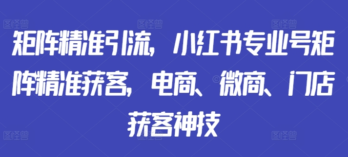 矩阵精准引流，小红书专业号矩阵精准获客，电商、微商、门店获客神技-阳知网创资源库
