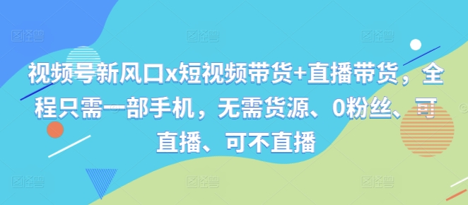 视频号新风口x短视频带货+直播带货,全程只需一部手机,无需货源、0粉丝、可直播、可不直播-阳知网创资源库