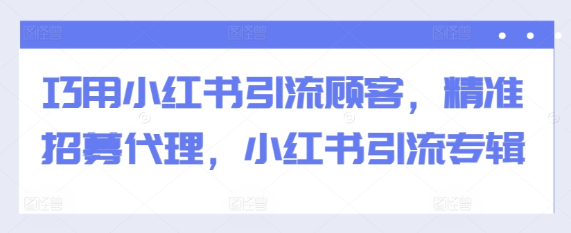 巧用小红书引流顾客,精准招募代理,小红书引流专辑-阳知网创资源库