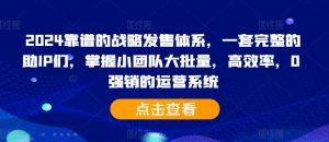 2024靠谱的战略发售体系,一套完整的助IP们,掌握小团队大批量,高效率,0 强销的运营系统-阳知网创资源库