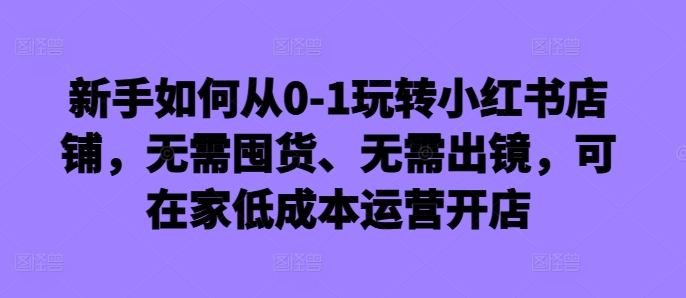 新手如何从0-1玩转小红书店铺,无需囤货、无需出镜,可在家低成本运营开店-阳知网创资源库