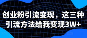 创业粉引流变现,这三种引流方法给我变现3W+【揭秘】-阳知网创资源库