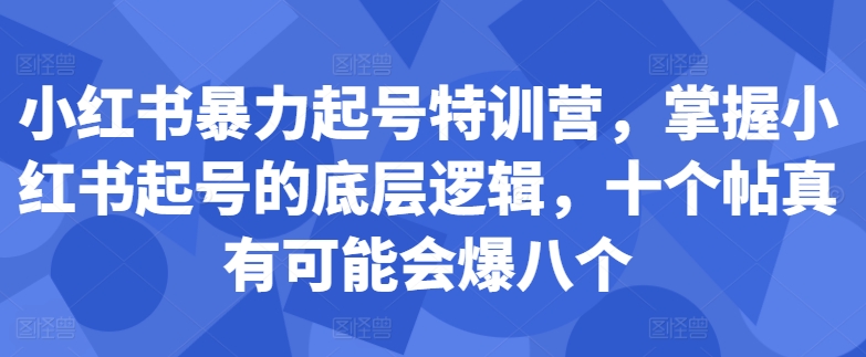 小红书暴力起号特训营，掌握小红书起号的底层逻辑，十个帖真有可能会爆八个-阳知网创资源库