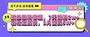超级涨粉赛道,每天半小时,7天涨粉2W+,轻松过原创,三月变现5W+【揭秘】-阳知网创资源库