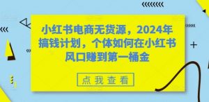 小红书电商无货源，2024年搞钱计划，个体如何在小红书风口赚到第一桶金-阳知网创资源库