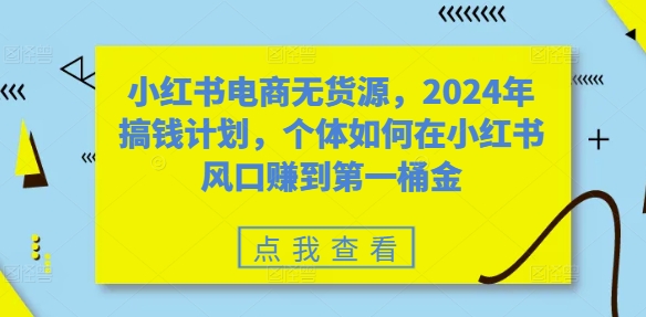 小红书电商无货源，2024年搞钱计划，个体如何在小红书风口赚到第一桶金-阳知网创资源库