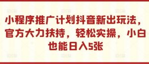 小程序推广计划抖音新出玩法,官方大力扶持,轻松实操,小白也能日入5张【揭秘】-阳知网创资源库