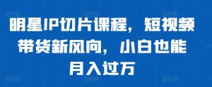 明星IP切片课程,短视频带货新风向,小白也能月入过万-阳知网创资源库