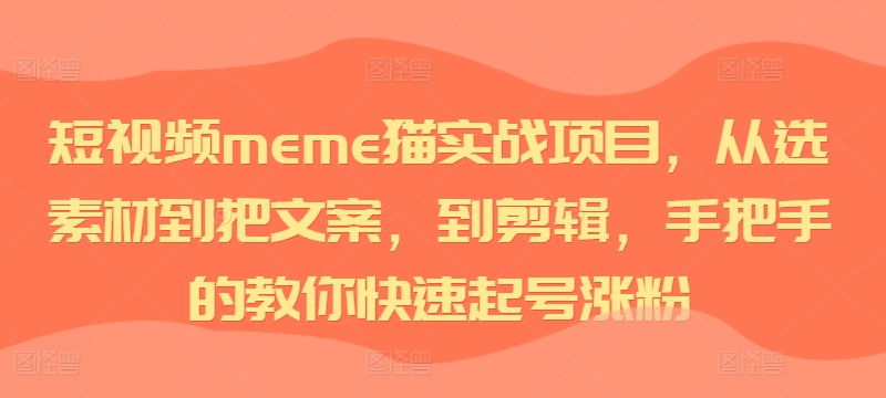 短视频meme猫实战项目,从选素材到把文案,到剪辑,手把手的教你快速起号涨粉-阳知网创资源库