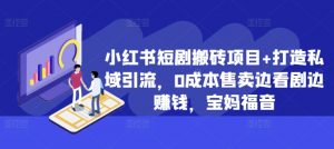 小红书短剧搬砖项目+打造私域引流,0成本售卖边看剧边赚钱,宝妈福音【揭秘】-阳知网创资源库