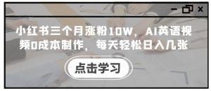 小红书三个月涨粉10W,AI英语视频0成本制作,每天轻松日入几张【揭秘】-阳知网创资源库