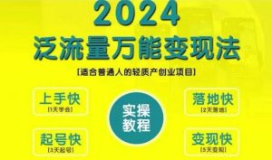 创业变现教学,2024泛流量万能变现法,适合普通人的轻质产创业项目-阳知网创资源库