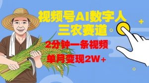 视频号AI数字人玩转三农赛道，2分钟一条视频，单月变现2W+-阳知网创资源库