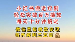 小红书搬运热门短剧,轻松爆流百万播放,每天引流几十人,搞个大几百块真的很简单-阳知网创资源库