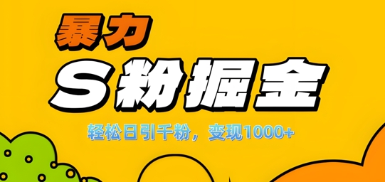 单人单机日引千粉,变现1k+,S粉流量掘金计划攻略【揭秘】-阳知网创资源库