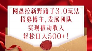 网盘拉新野路子3.0玩法,招募博主,发展团队,实现被动收入,轻松日入500+【揭秘】-阳知网创资源库