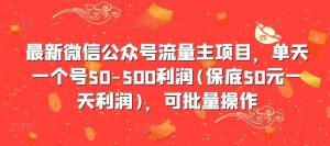 最新微信公众号流量主项目，单天一个号50-500利润(保底50元一天利润)，可批量操作-阳知网创资源库