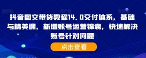 抖音图文带货教程14.0交付体系,基础与精英课,新增账号运营锦囊,快速解决账号针对问题-阳知网创资源库
