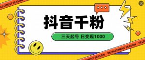 抖音千粉项目，自然涨粉变现，三天起号，日变现1k【揭秘】-阳知网创资源库