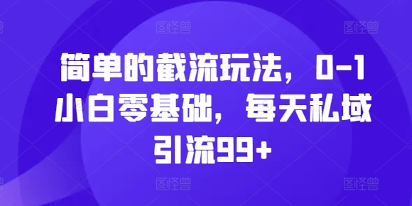 简单的截流玩法,0-1小白零基础,每天私域引流99+【揭秘】-阳知网创资源库