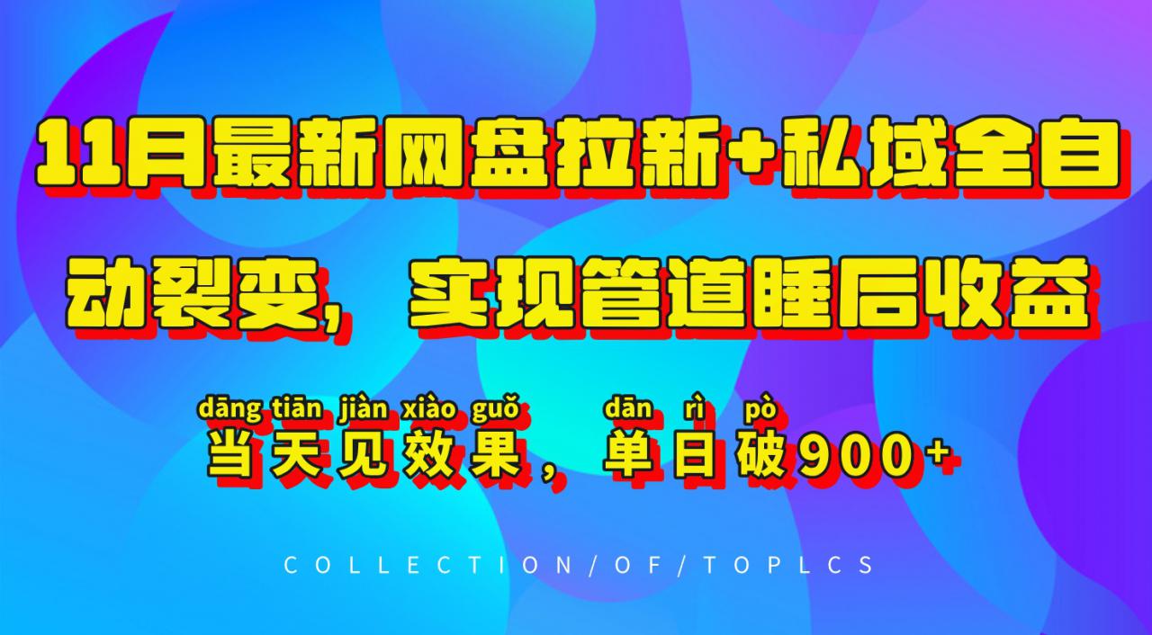 11月最新网盘拉新+私域全自动裂变,实现管道睡后收益,当天见效果,单日破900+-阳知网创资源库