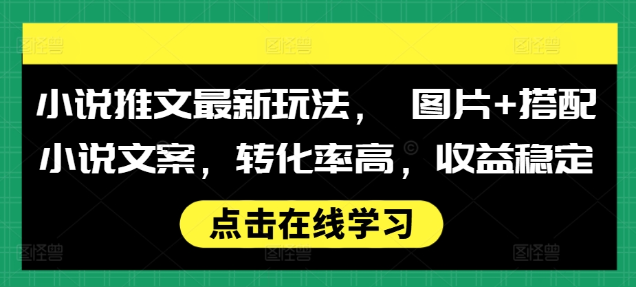 小说推文最新玩法, 图片+搭配小说文案,转化率高,收益稳定-阳知网创资源库