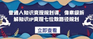 普通人知识变现规划课,像素级拆解知识IP变现七位数路径规划-阳知网创资源库
