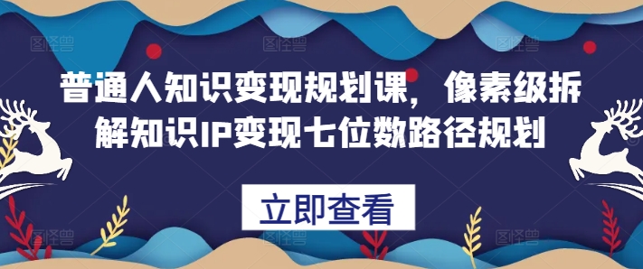 普通人知识变现规划课,像素级拆解知识IP变现七位数路径规划-阳知网创资源库