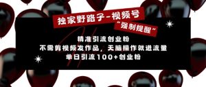 独家野路子利用视频号“强制提醒”,不需剪视频发作品,无脑操作就进流量,单日引流100+创业粉-阳知网创资源库