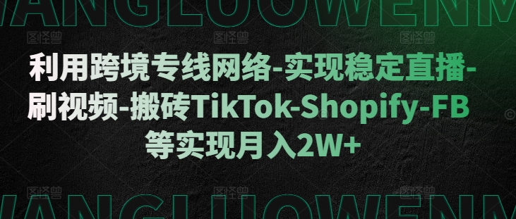 利用跨境专线网络-实现稳定直播-刷视频-搬砖TikTok-Shopify-FB等实现月入2W+【揭秘】-阳知网创资源库