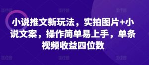 小说推文新玩法,实拍图片+小说文案,操作简单易上手,单条视频收益四位数-阳知网创资源库