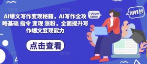 AI爆文写作变现秘籍,AI写作全攻略基础 指令 变现 涨粉,全面提升写作爆文变现能力-阳知网创资源库