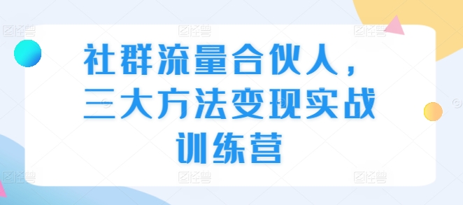 社群流量合伙人,三大方法变现实战训练营-阳知网创资源库