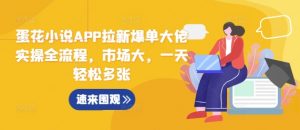 蛋花小说APP拉新爆单大佬实操全流程,市场大,一天轻松多张-阳知网创资源库