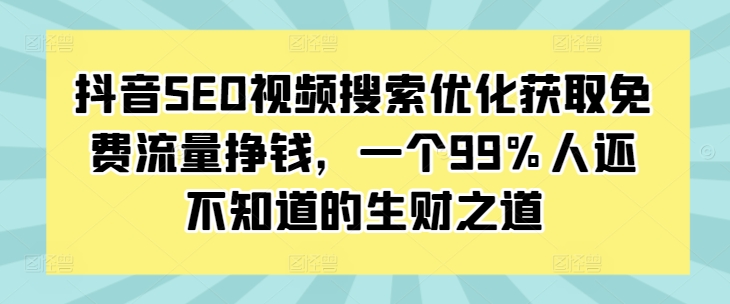 抖音SEO视频搜索优化获取免费流量挣钱,一个99%人还不知道的生财之道-阳知网创资源库