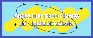 短视频上热门的20个流量密码,流量密码实战案例-阳知网创资源库