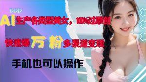 AI生产各类型美女,100%过原创,快速爆万粉,多渠道变现,新手可做-阳知网创资源库