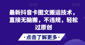 最新抖音卡图文搬运技术，直接无脑搬，不违规，轻松过原创-阳知网创资源库