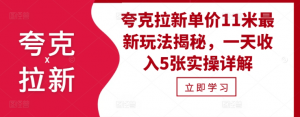 夸克拉新单价11米最新玩法揭秘,一天收入5张实操详解-阳知网创资源库