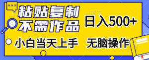 粘贴复制，无需作品，日入500+，小白当天上手，无脑操作-阳知网创资源库