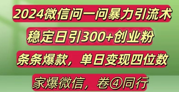 2024最新微信问一问暴力引流300+创业粉,条条爆款单日变现四位数【揭秘】-阳知网创资源库