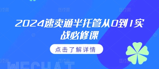 2024速卖通半托管从0到1实战必修课,掌握通投广告打法、熟悉速卖通半托管的政策细节-阳知网创资源库