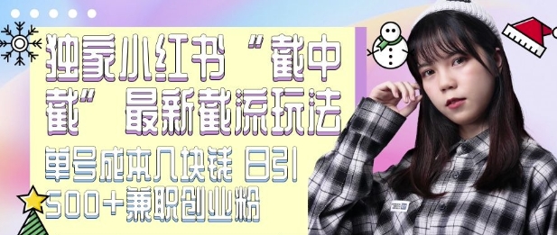 最新小红书截流玩法 独家截中截 单号成本几块钱 日引500+CY粉JZ粉-阳知网创资源库