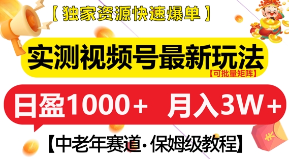 实测视频号最新玩法,中老年赛道,独家资源,月入过W+【揭秘】-阳知网创资源库