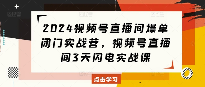 2024视频号直播间爆单闭门实战营,视频号直播间3天闪电实战课-阳知网创资源库