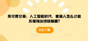 某付费文章:人工智能时代,普通人怎么才能不被淘汰持续躺赢?-阳知网创资源库