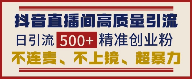 抖音直播间引流创业粉,无需连麦、不用上镜、超暴力,日引流500+高质量精准创业粉-阳知网创资源库