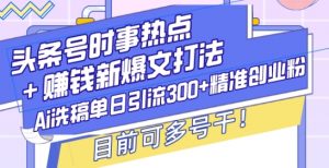头条号时事热点+赚钱新爆文打法,Ai洗稿单日引流300+精准创业粉,目前可多号干【揭秘】-阳知网创资源库