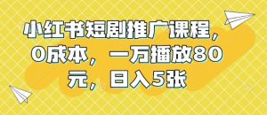 小红书短剧推广课程，0成本，一万播放80元，日入5张-阳知网创资源库